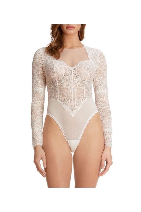 Monique Lhuillier x Hanky Panky Gallon Lace Bodysuit in Monique Lhuillier Blush