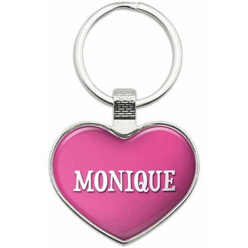 Monique - Names Female Metal Heart Keychain Key Chain Ring, Multiple Colors Available