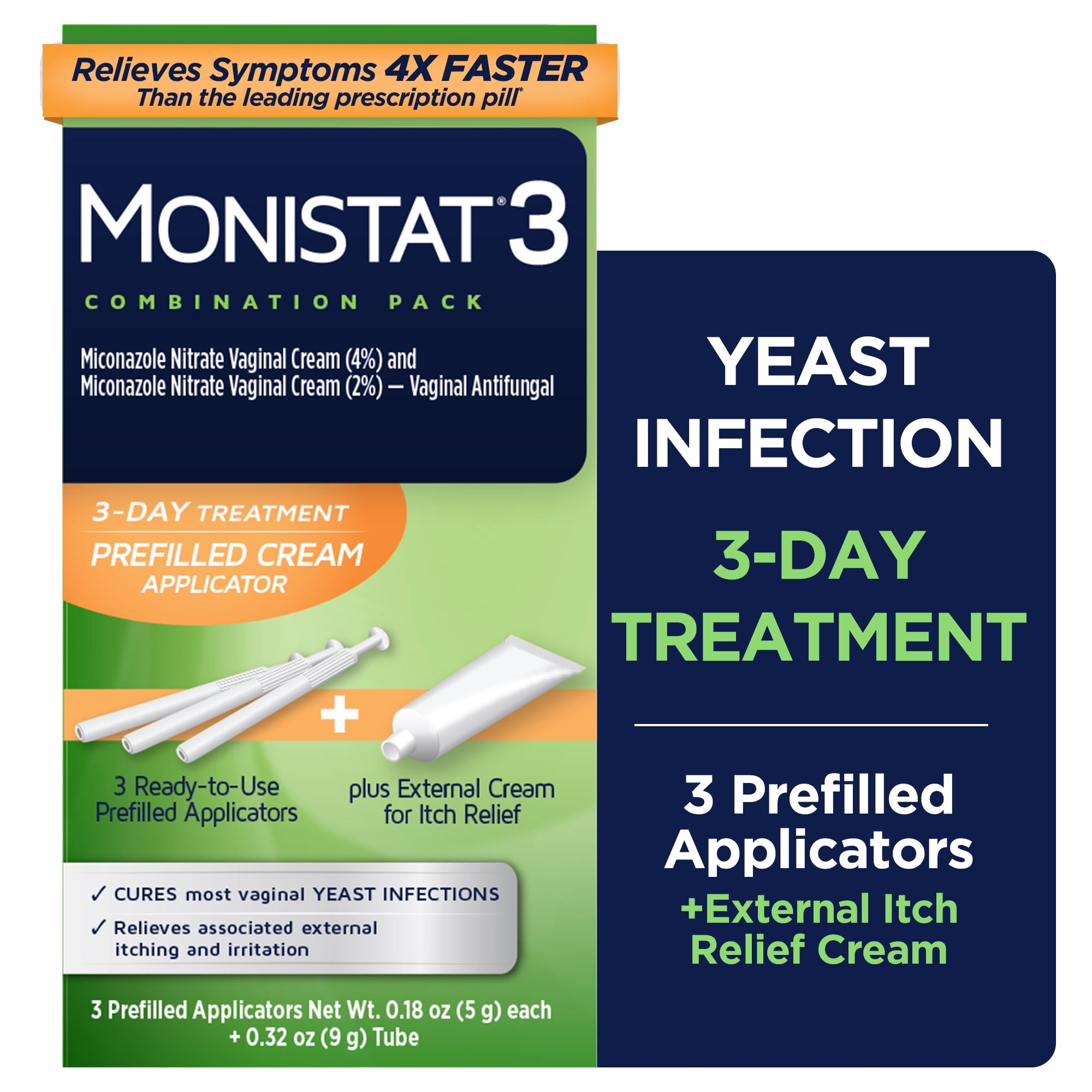 Monistat 3 Day Yeast Infection Treatment, 3 Miconazole Pre-Filled Cream Tubes & External Itch Cream
