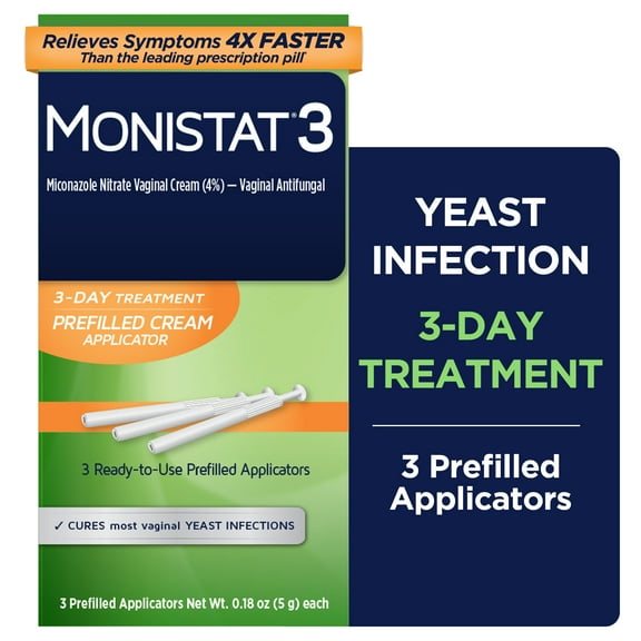 Monistat 3 Day Yeast Infection Treatment for Women, 3 Miconazole Cream Filled Applicators