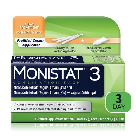 Monistat 3 Day Yeast Infection Treatment for Women, 3 Miconazole Pre-Filled Cream Applicators & External Anti-Itch Cream