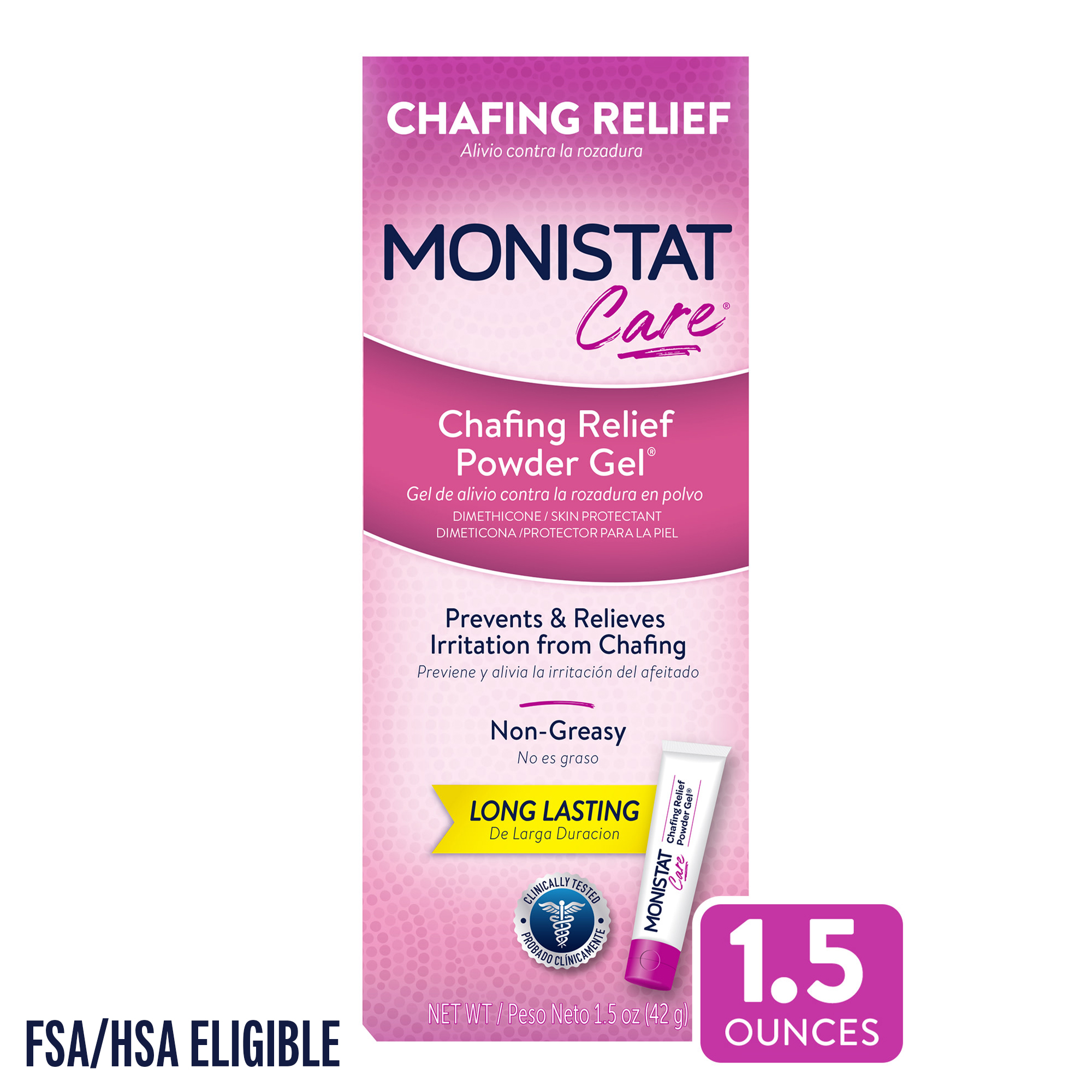 Monistat Chafing Relief Powder Gel, Anti-Chafe Protection, Fragrance Free, 1.5 Oz - image 1 of 13