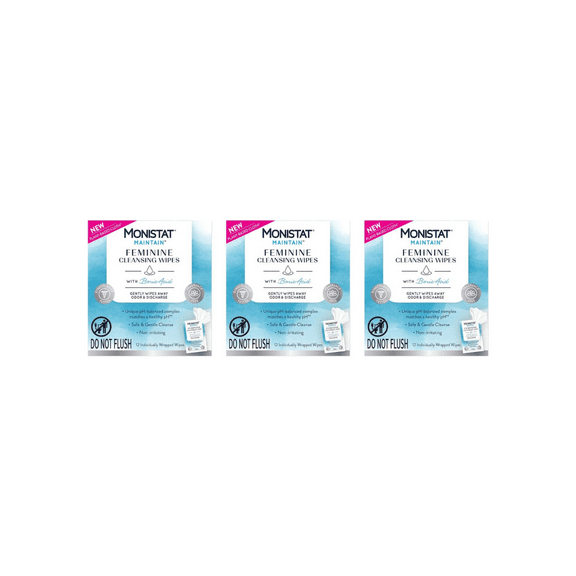 Monistat Maintain Feminine Cleansing Wipes, Fragrance Free, 12 per Box, 1 CT (3-Pack)