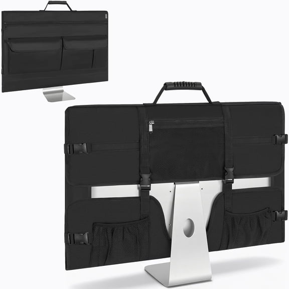 Monitor Carrying Case for 27 Inch Monitors/LCD Screens, Padded Protective Travel Bag with Handle & Multiple Pockets, Compatible with iMac 27, Desktop Monitor Dust Cover for Moving, Business Trip