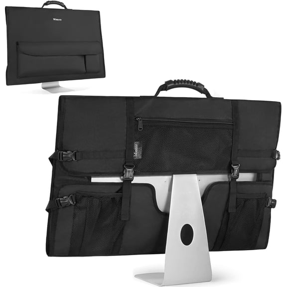 Monitor Carrying Case Compatible with Apple 27" iMac | Padded Travel Carrying Bag, Rubber Handle, Pockets for 27" Screen and Accessories, Protective Dust Cover