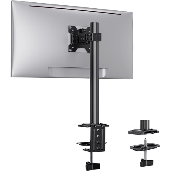 Monitor Mount for Most 13-32" Computer Screens up to 17.6lbs, Improved LCD LED Monitor Riser, Adjustable Height and Angle, Single Gaming Desk Mount Stand, Black, EGCM12