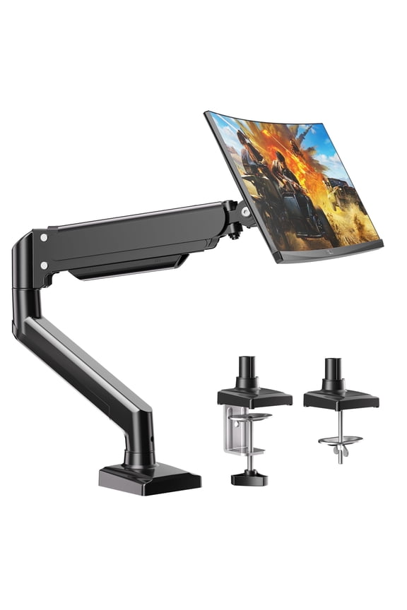 Monitor Mount for 13-34 inch Computer Screens,Gas Spring Single Monitor Arm Desk Stand with Full Motion Adjustable/Two Mounting Options/Supports to 2.2-26.4 lbs