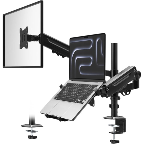 Monitor Mount with Laptop Arm for 17-35 Inch Screens up to 18 Notebook, Fully Adjustable Spring Supported Holder Desk, VESA 75 x 75/100 100 mm