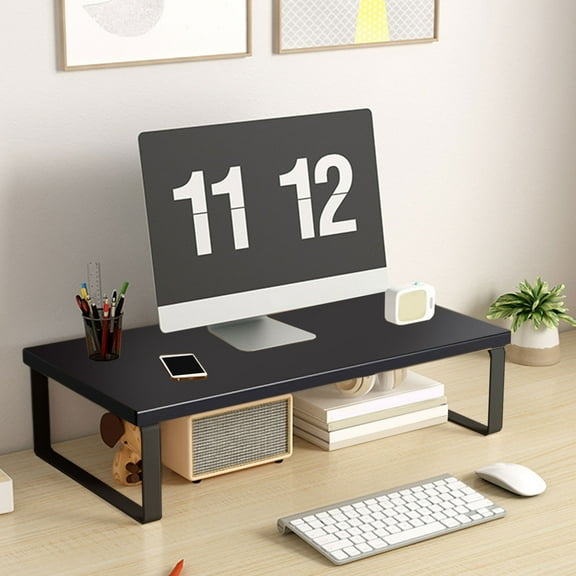 Monitor Riser Stand with Storage Shelf for Office Desk, Heavy-Duty Wood and Steel Rack Organizer, Sturdy Multi-Purpose Raised Shelf for Home Office Monitor, Laptop, Printer