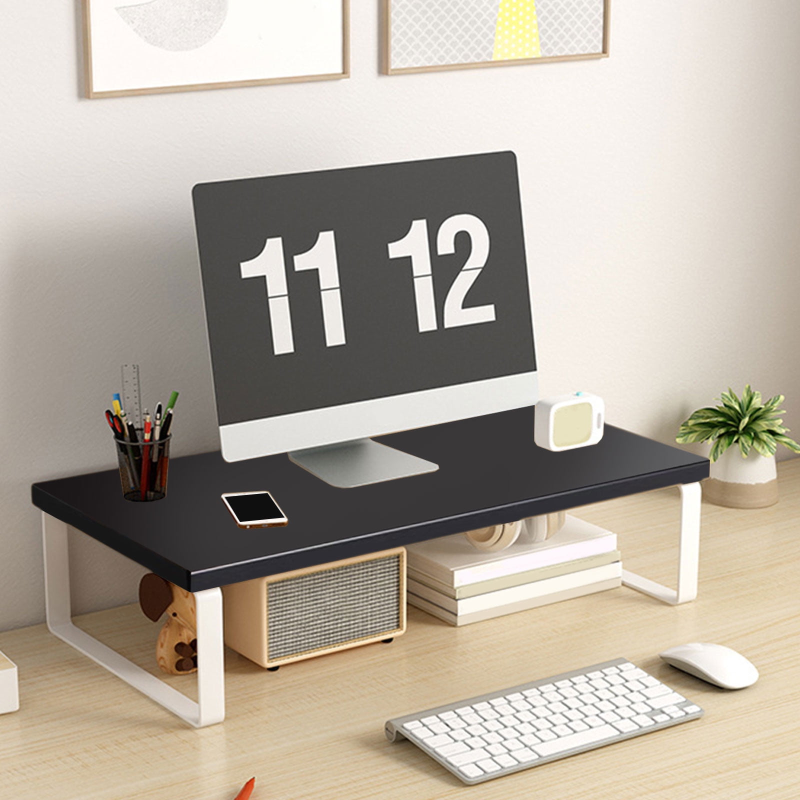 Monitor Riser Stand for Desk with Storage Shelf, Wood Desktop Organizer for Computer Monitor, Laptop, Printer, Home Office Accessories