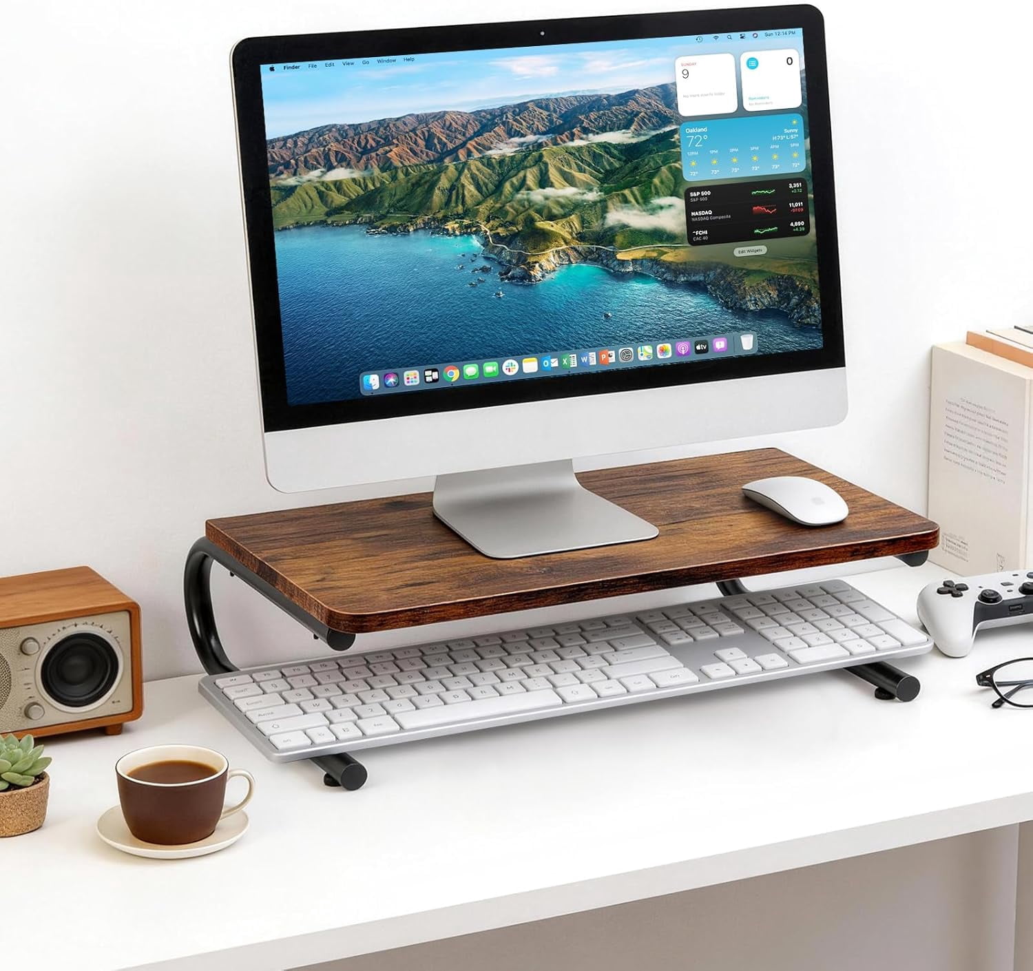 Monitor Riser for Desk, Wood & Metal Computer Monitor Stand, Laptop, PC, Printer Stand Riser, Rustic Brown