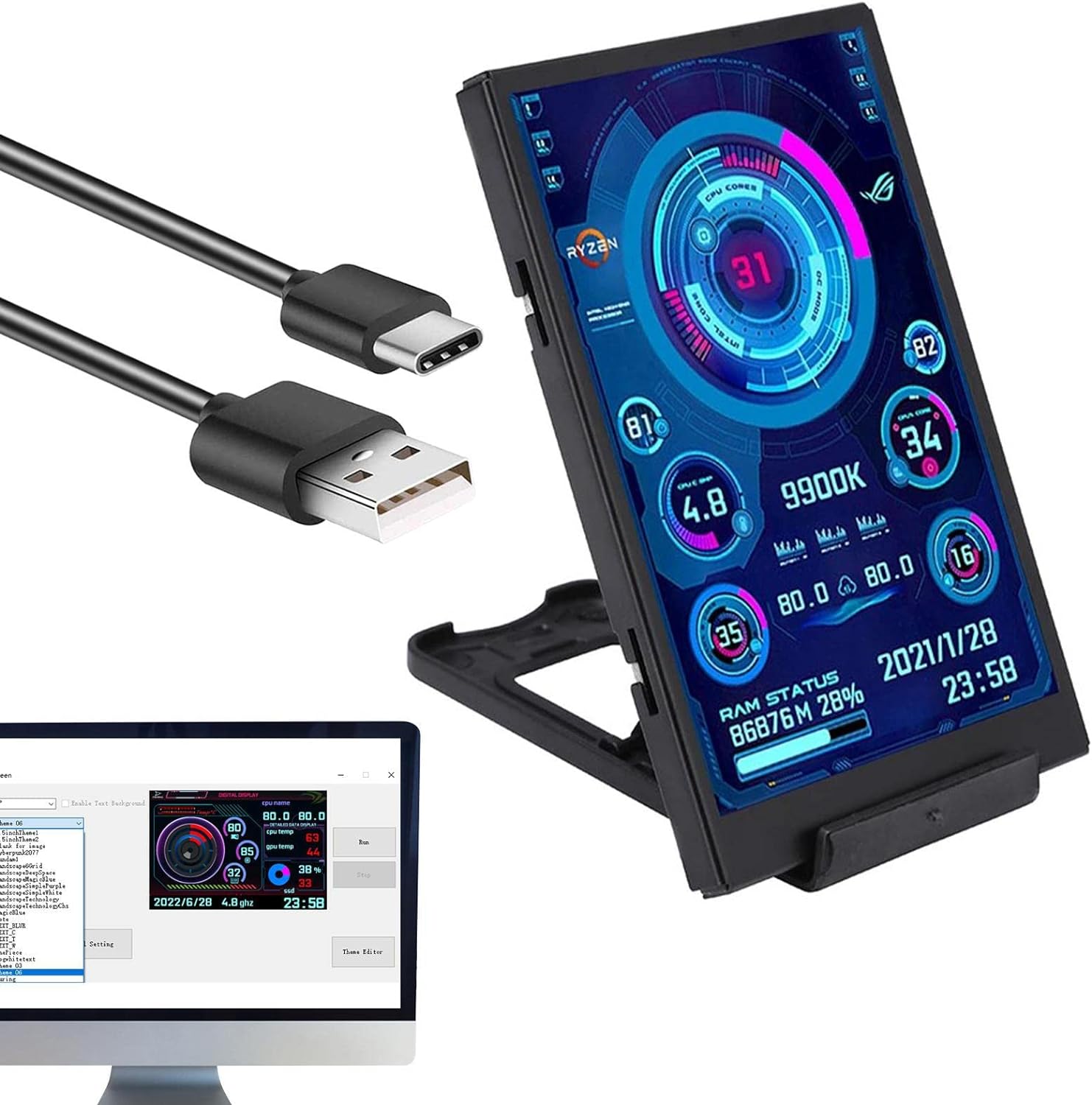 Monitor, Secondary Monitor Screen, Cpu Temperature Display, Extra