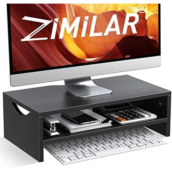 Monitor Stand, 2-Tier Laptop Computer Monitor Stand Riser for PC, iMac, Desktop Wooden Screen Stand with Storage Organizer for Home Office