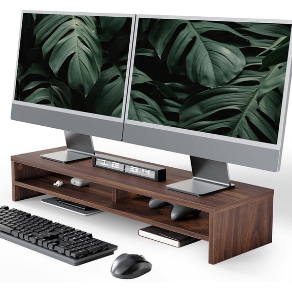 Monitor Stand, Computer Monitor Riser for Desk, 2 Tiers Wood Desk Shelf with Storage, Desktop Organizer for PC, Laptop, Screen, Printer