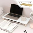 thumbnail image 1 of Monitor Stand Desk Riser, Height Adjustable Wooden Base | Ergonomic Screen Elevation for Posture, Khaki White, 40x20x6cm, Strong Load Capacity, Fast Setup, Under-Desk Organizer, 1 of 7