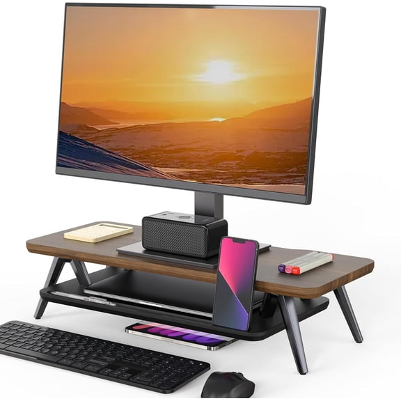 Monitor Stand, Monitor Stands Riser for Desk, 23.6 Inch Wood Desk Shelf with Storage Organizer and Cable Management for Office Desk Accessories