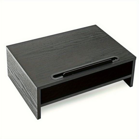 Monitor Stand Riser, 2 Tier Wood Desk Shelf with Storage Organizer, 15.7 Inch Ergonomic Desktop Stand for Computer Screen, Laptop, Printer, Black