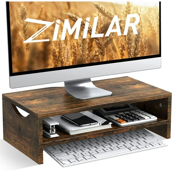 Monitor Stand Riser, 2 Tiers Laptop Computer Riser for PC Screen, iMac, Desktop Wooden Screen with Storage Home Office