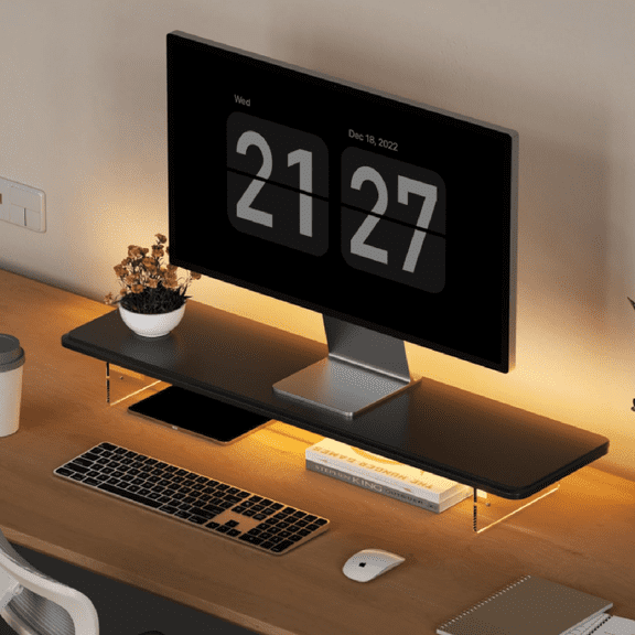 Monitor Stand Riser,31.5-Inch LED Light Wood Computer Monitor Stand with Adjustable Acrylic Legs,Desk Accessories Desktop Organizer Stand for, Computer,Laptop,Printer,PC TV Screen Riser,Black