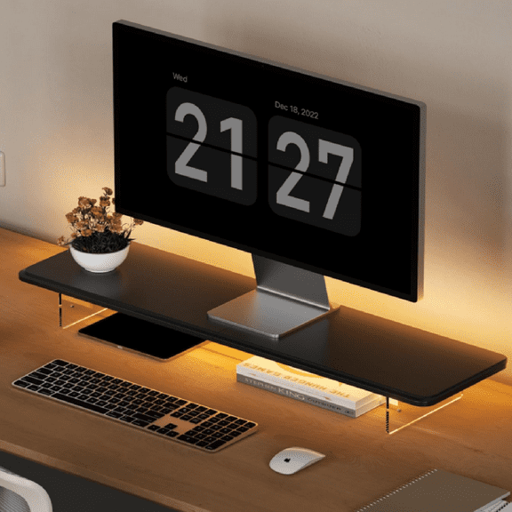 Monitor Stand Riser,31.5-Inch LED Light Wood Computer Monitor Stand with Adjustable Acrylic Legs,Desk Accessories Desktop Organizer Stand for, Computer,Laptop,Printer,PC TV Screen Riser,Black