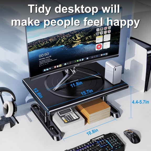 Monitor Stand Riser for Desk, 360 ° Rotation Freely Height Adjustable by Knob, 4.4-5.8 Inches, Ergonomic Monitor Stand Mount, Desktop Monitor Stand Riser for Computer Laptop Printer TV, Black