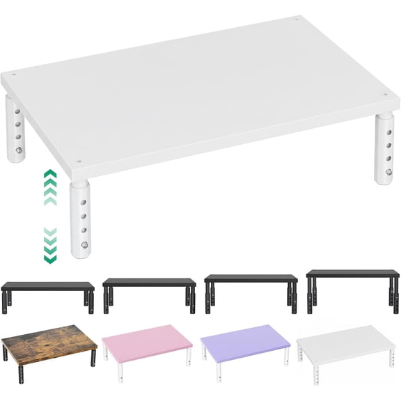 Monitor Stand Riser for Desk, Adjustable Computer & Laptop Stand, Desk Organizer for Monitor, Laptop, PC, Printer, Office Desk Accessories for Home & Office, White Wood