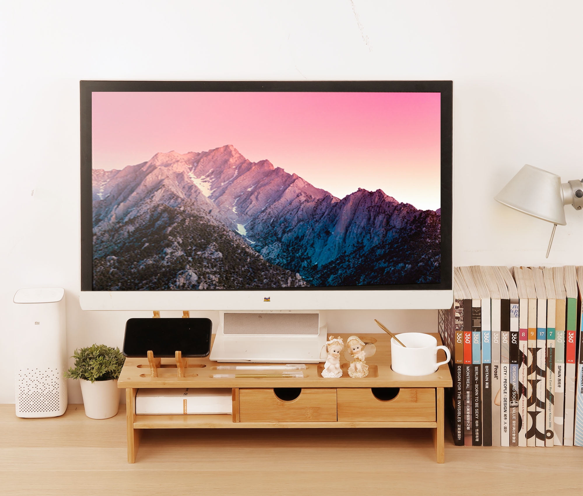 Monitor Stand Riser Desk Organizer-Bamboo 2 Tier Laptop Stand with ...