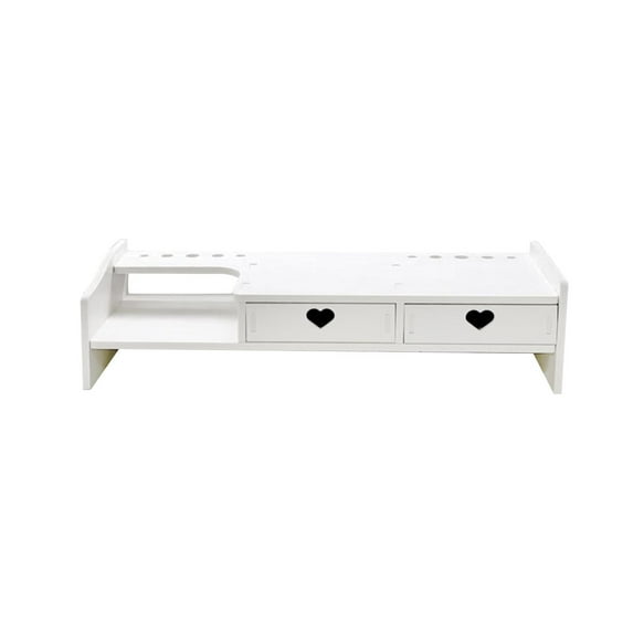 Monitor Stand Riser Desk Storage Rack Space Saving Computer Heightened Shelf White 2 Drawer