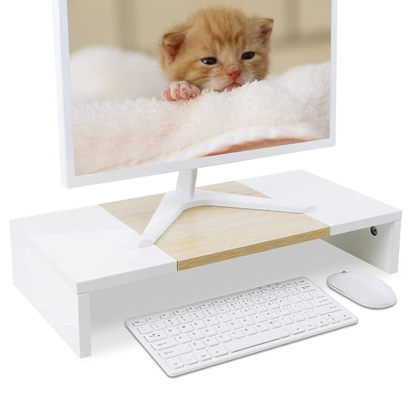 Monitor Stand Riser, Desktop Stand for PC/TV/Laptop/Printer, Wood Monitor Riser with Storage, Computer Stand Keyboard Organizer
