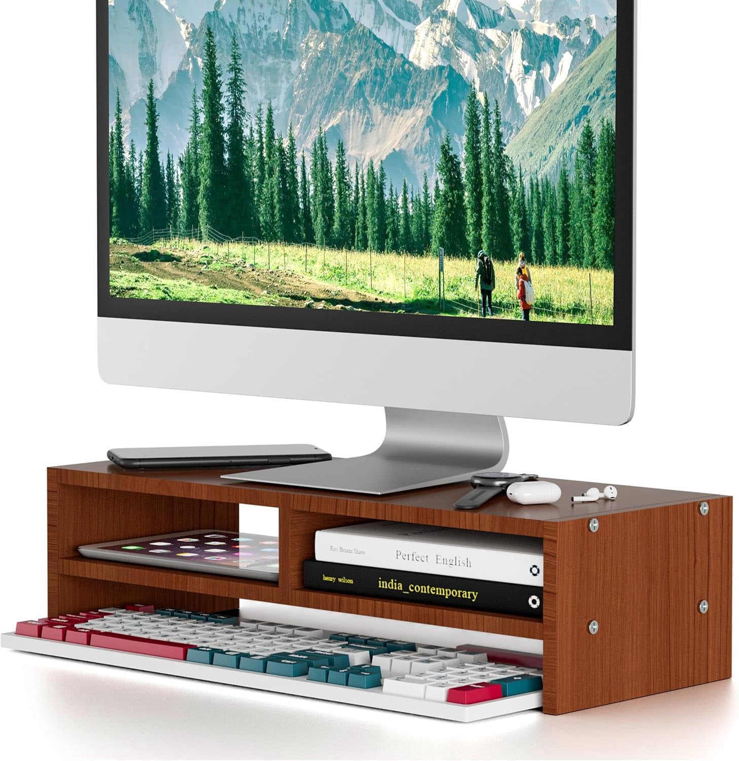 Monitor Stand Riser with Storage, 2 Tier Desk Organizer & Desktop Wood ...