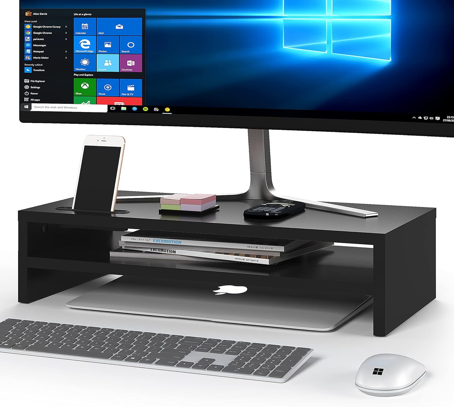 Monitor Stand Riser White, 2 Tiers Wood Monitor Riser Stand with ...