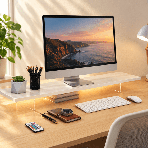 Monitor Stand Riser Wood &puter With Led Light Desk Accessories Desktop Organizer For Laptop Printer Pc Tv Screen