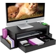 thumbnail image 1 of Monitor Stand Riser and Computer Wood Desk Organizer with Drawer and Pen Holder for Laptop, Computer, iMac, Black, 1 of 8