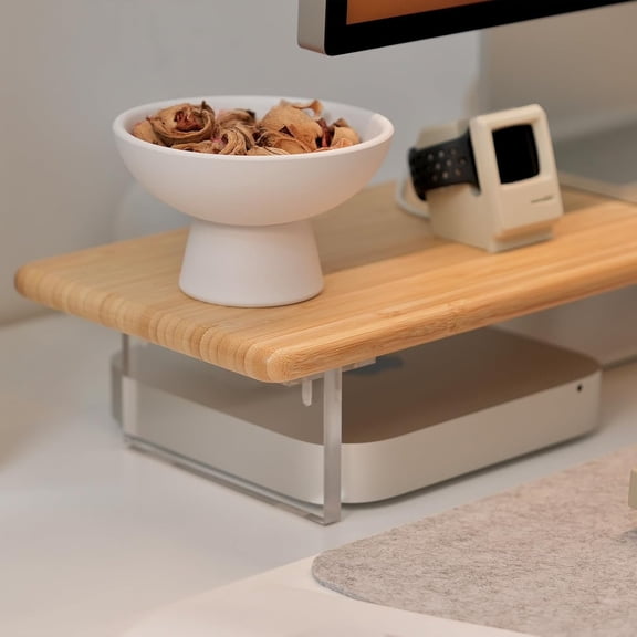 Monitor Stand Riser with Acrylic , 31.5 Inch Desktop Shelf for PC Computer Monitor Laptop Printer Speakers, Natural Wood Desk Organizer