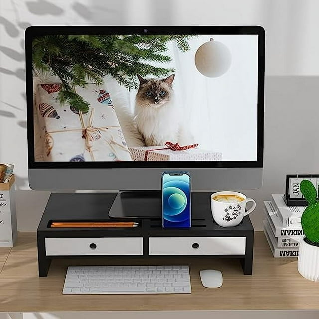 Bambloom Monitor Stand Riser and Computer Wood Desk Organizer with ...