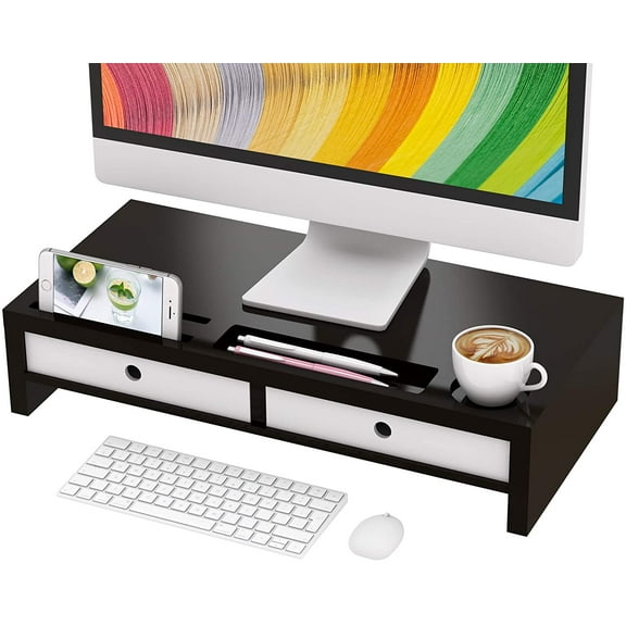 Monitor Stand Riser with Drawer - Desk Shelf Organizer Keyboard Storage Black 22" x 10.6" x 4.7"