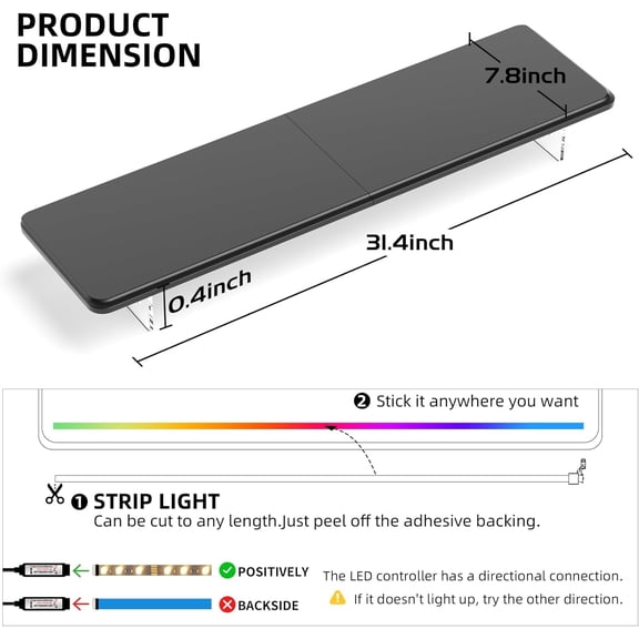 Monitor Stand Riser with LED Light, 31.5-Inch Wood Computer Desk Organizer with Adjustable Acrylic for PC Laptop Printer TV Screen, Black