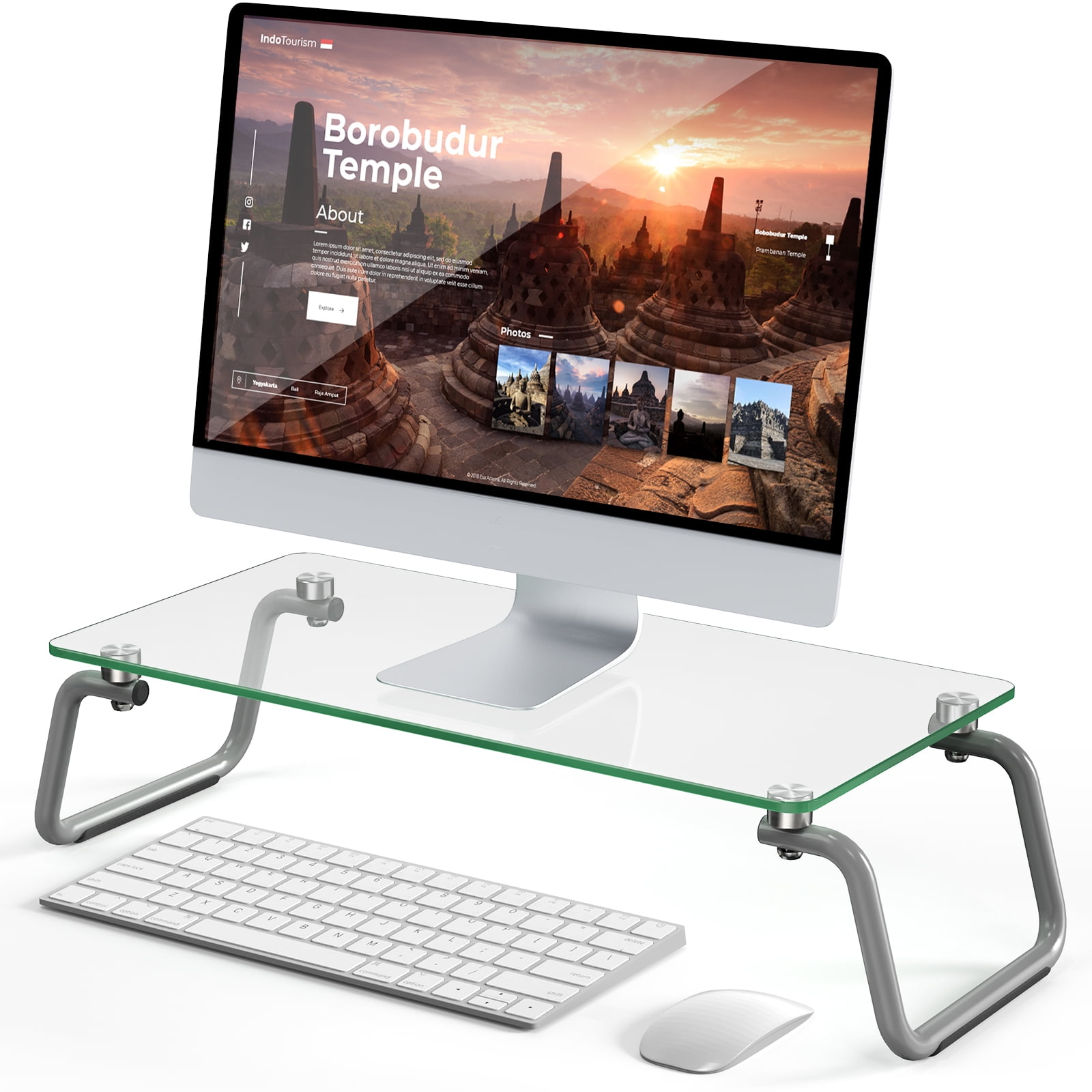 Monitor Stand Riser with Pull Out Storage Drawer and Side Compartments