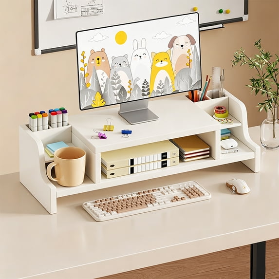 Monitor Stand Riser without Drawer, White Computer Desk Riser