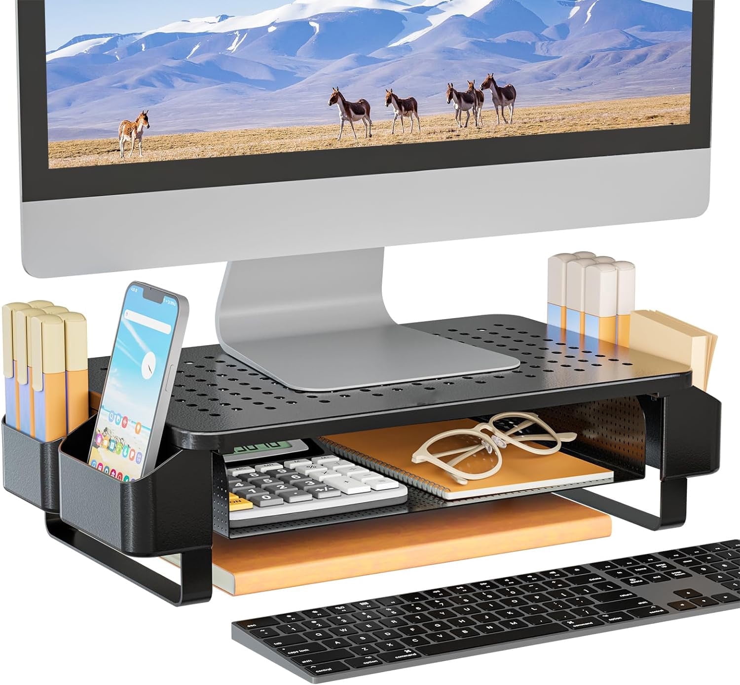 Monitor Stand with Storage Desk Organizer with Ventilation Drawer Laptop Stand Riser with Drawer and Pen Holder Black Walmart