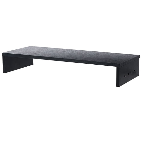 Monitor Stand Wooden Riser 4 USB 2.0 Charging Ports Black Or White - Black