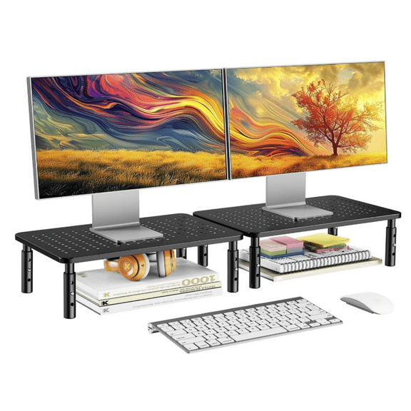 Monitor Stand for Desk, Computer Monitor Stand Height Adjustable, Monitor Riser for 2 Monitors, Laptop Stand for Desk, 2 Pack, Black
