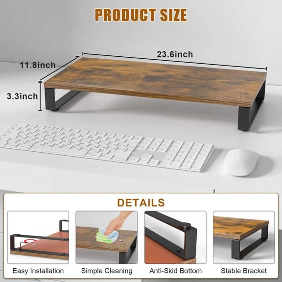 Monitor Stand for Desk, Wood & Steel Computer Stand Riser with Storage Organizer for Office Laptop, PC, Printer 24x12 inch