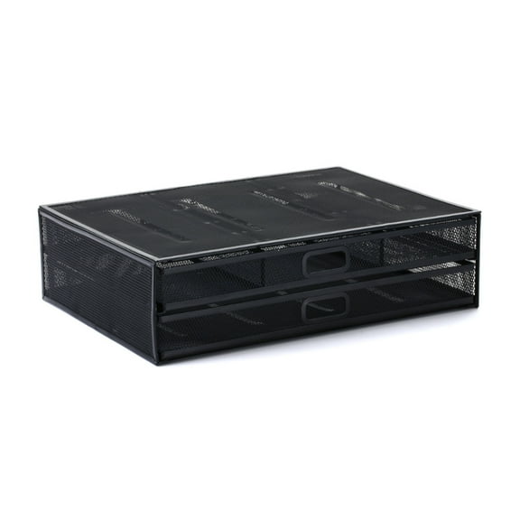 Monitor Stand with 2 Storage Drawers Practical Metal Mesh Desk Organisers Support Laptop Notebook Monitor Printer