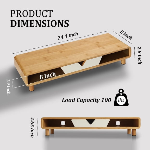Monitor Stand with Drawer, Exquisite Computer Monitor Stand for Desk, Ergonomic Wood Monitor Stand Riser for Computer,Laptop,Printer,TV,Bamboo