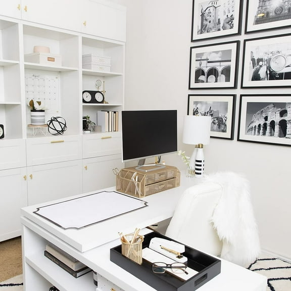 | Monitor Stand with Drawer Storage | Desk Top Monitor Stand Riser Gold | Computer Support Organizer Elevador de Monitor