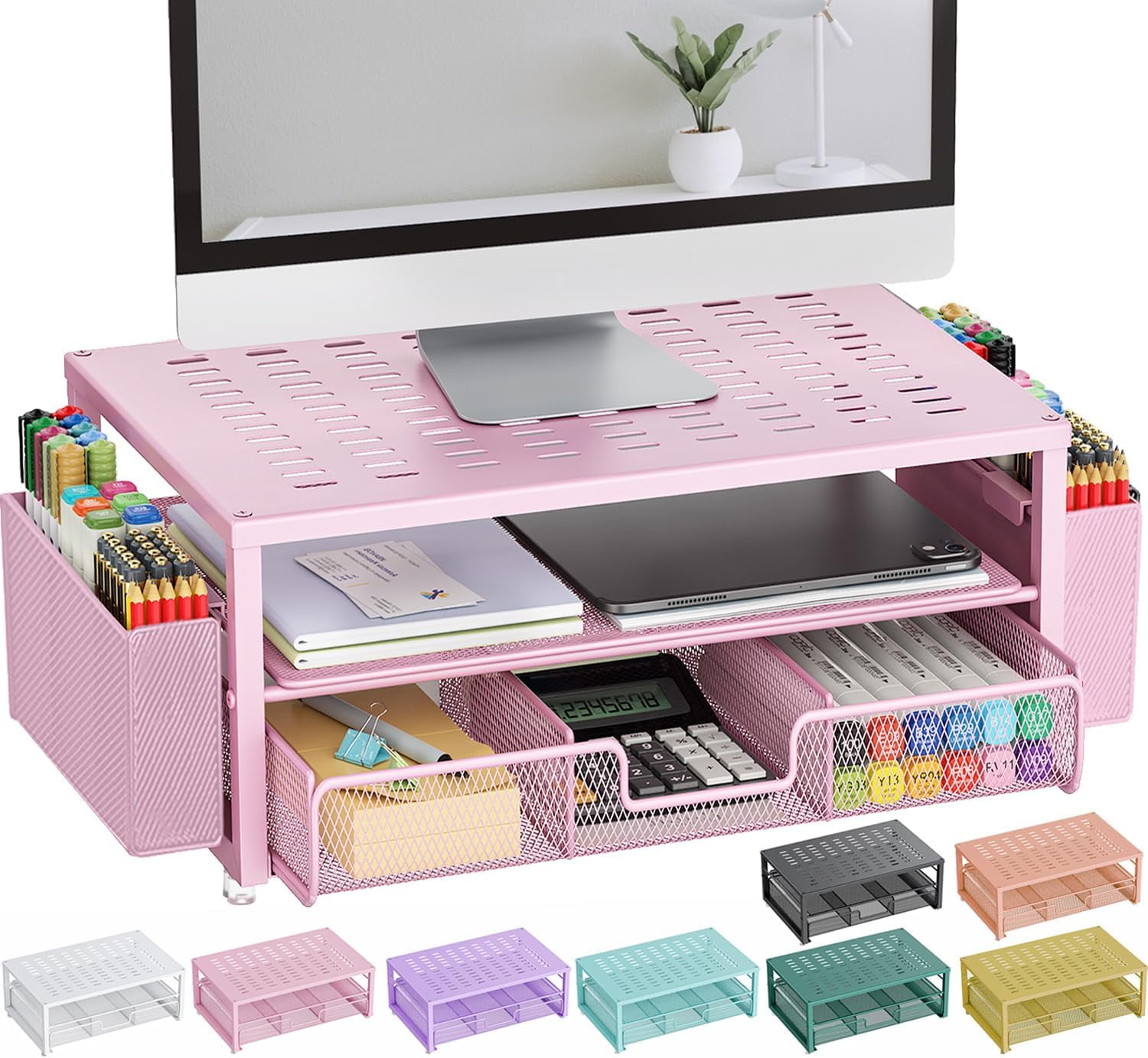 Monitor Stand with Drawer and Pen Holder, Desk Organizers and ...