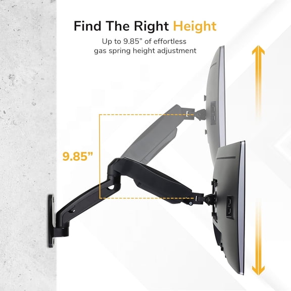 Monitor Wall Mount Arm Full-Motion Gas Spring Fits 13-32 Inch Screens  to 14.3 Lbs VESA 75x75 & 100x100 Tilt Swivel Rotate Single-Stud Wall Mounted Computer Monitor Arm RV Compatible