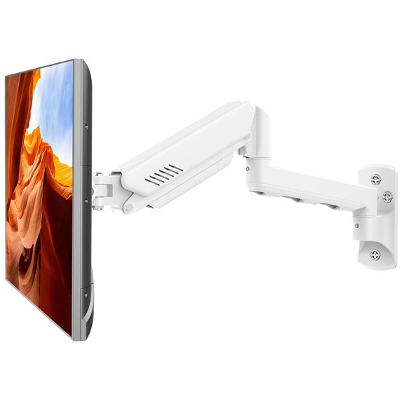 Monitor Wall Mount Fits 17-32 Inch Flat/Curved Computer Screens, Single Wall Arm Holds up to 19.8lbs, Height Adjustable Gas Spring Wall Stand Tilt, VESA Mount 75/100, White