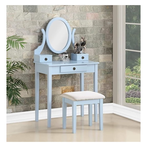 Moniys Wood Makeup Vanity Table and Stool Set, Blue